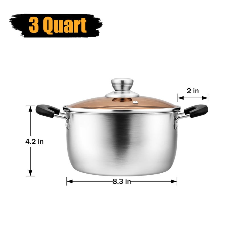 P&P CHEF 3 Qt Stockpot with Lid, Stainless Steel Cooking Stock Pot for Soup, Heat-Proof Double Handles with Visible Lid, Dishwasher Safe & Healthy, 1-Ply Metal - Image 3